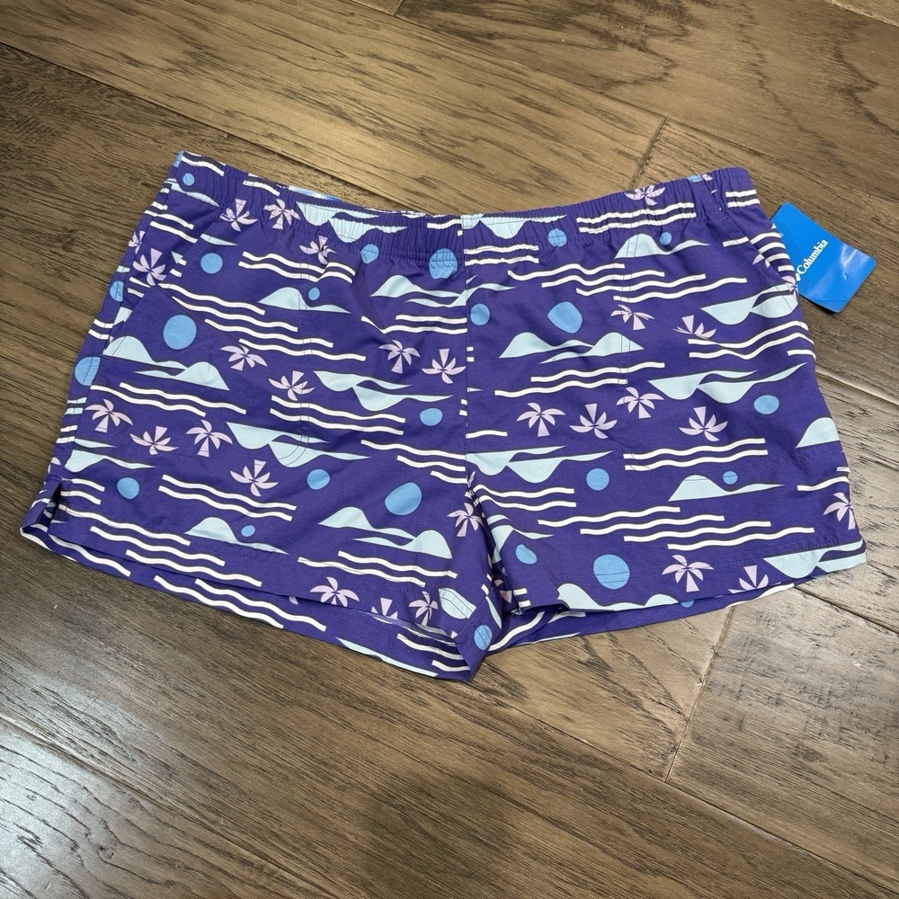 NEW Columbia Women's Sandy River II Cargo Shorts Beach Print Purple Size‎ XL